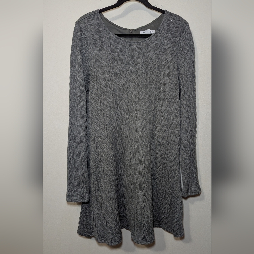 Love Riche Sweater Dress Gray Cable Knit Long Sleeve Women's Size L